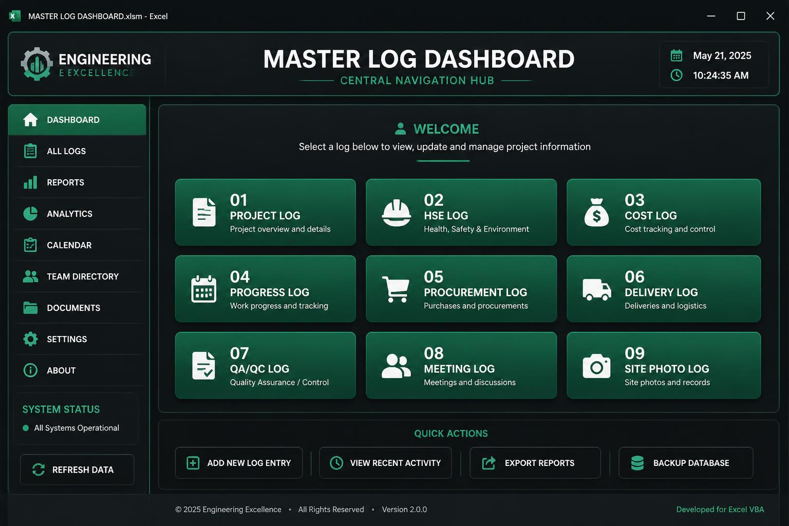 Master Log Dashboard